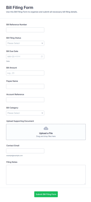 Bill Filing Form Template
