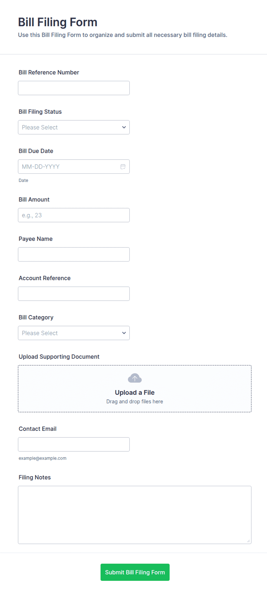 Bill Filing Form Template | Jotform