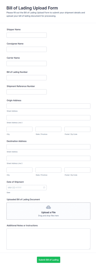 Bill Of Lading Upload Form Template
