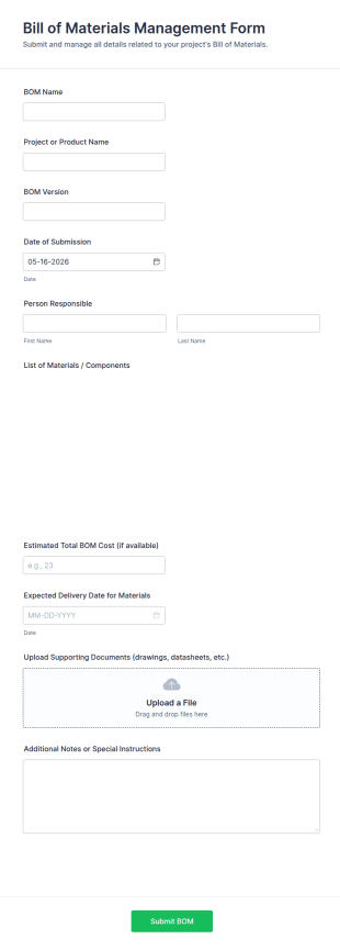 Bill Of Materials Management Form Template