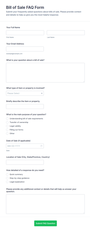 Bill Of Sale FAQ Form Template