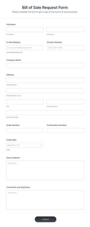 Bill Of Sale Request Form Template