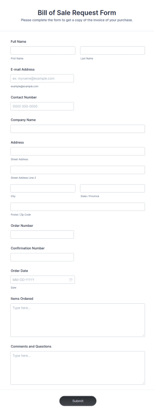 Bill Of Sale Request Form Template
