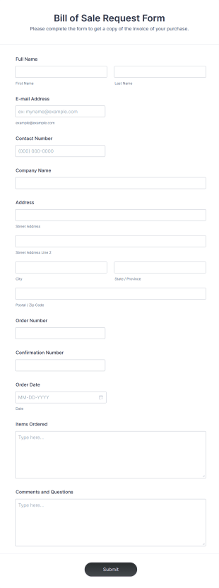 Bill Of Sale Request Form Template