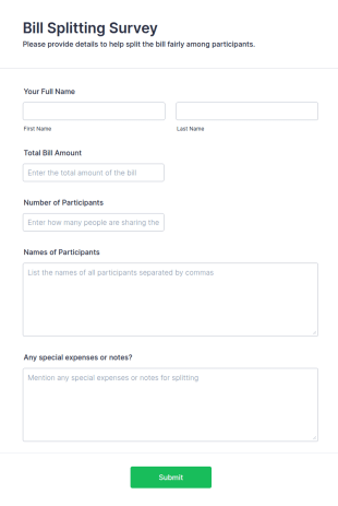 Bill Splitting Survey Form Template