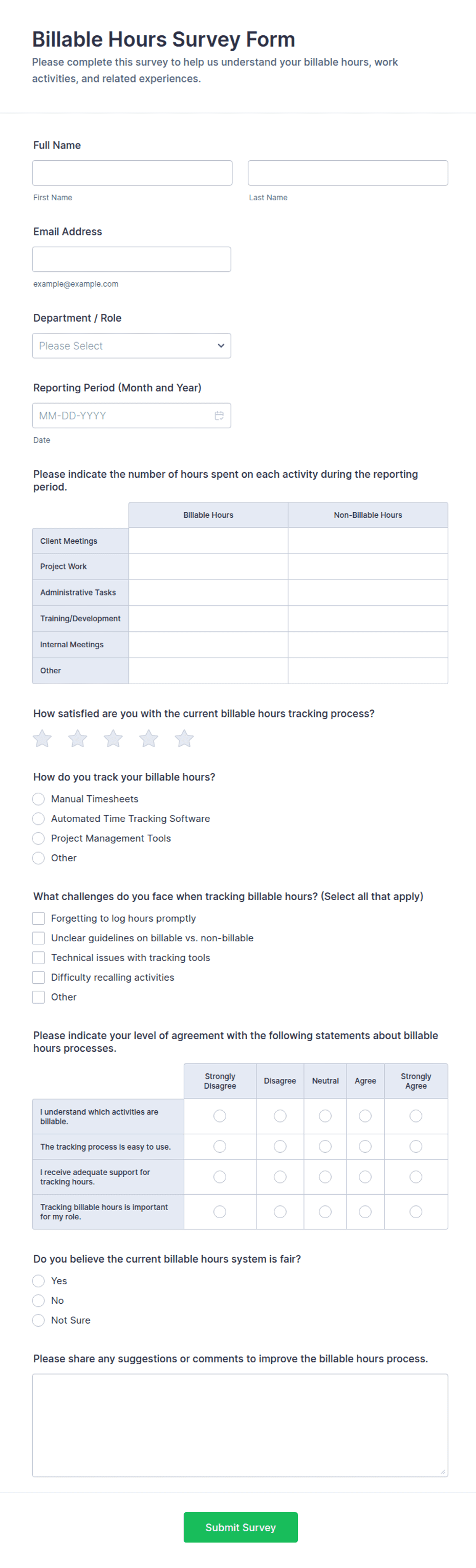 Billable Hours Survey Form Template | Jotform