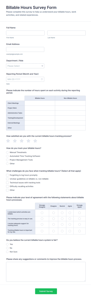Billable Hours Survey Form Template