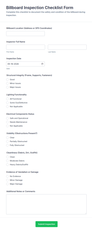 Billboard Inspection Checklist Form Template