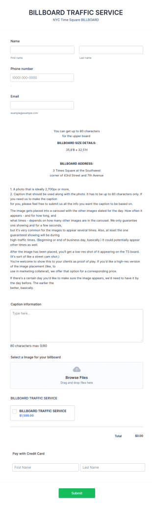 Billboard Traffic Service Form By Asiah Amsterdamm