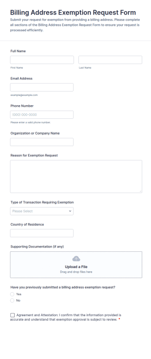 Billing Address Exemption Request Form Template