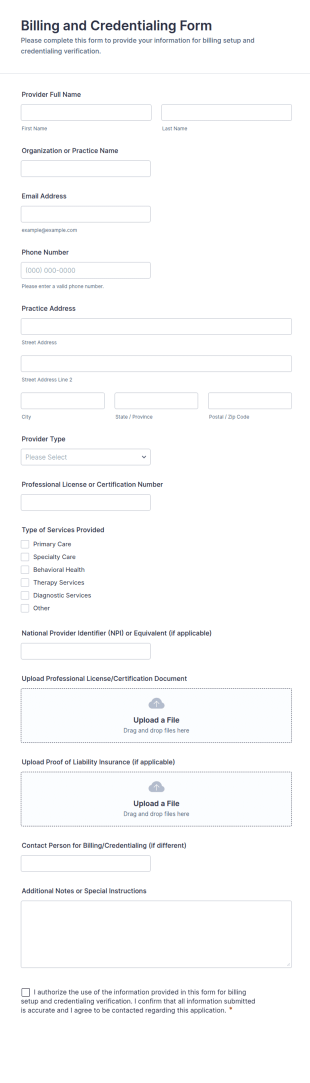 Billing And Credentialing Form Template