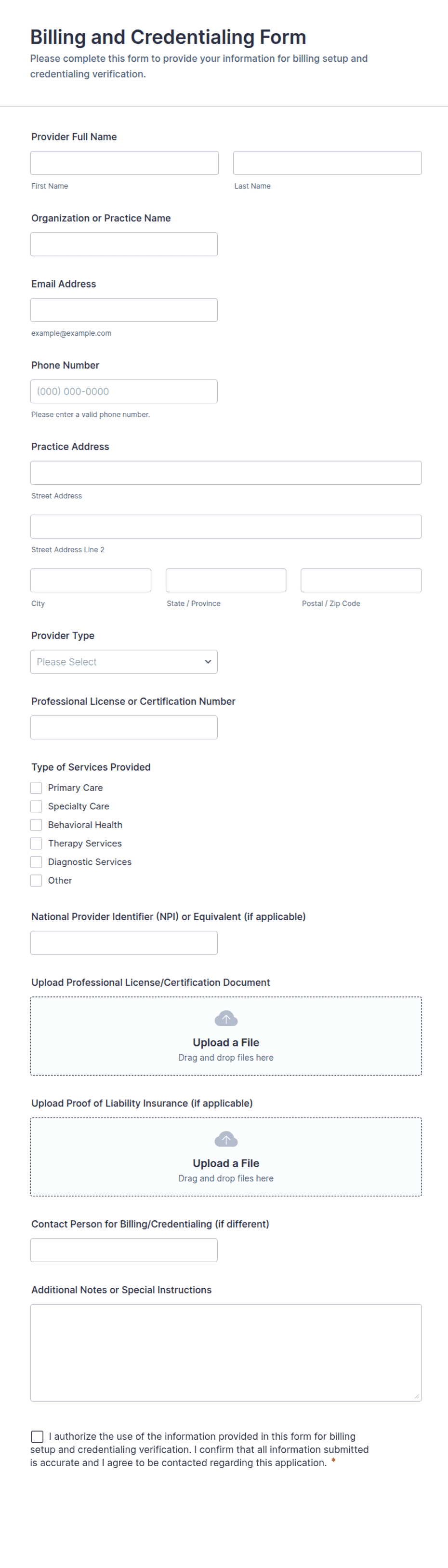 Billing and Credentialing Form Template | Jotform