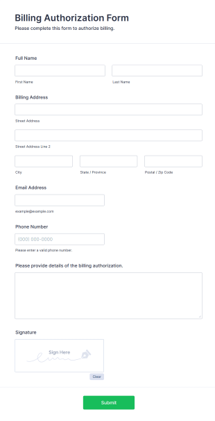 Billing Authorization Form Template