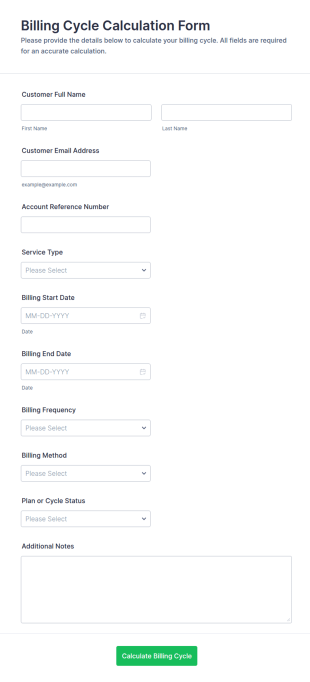 Billing Cycle Calculation Form Template