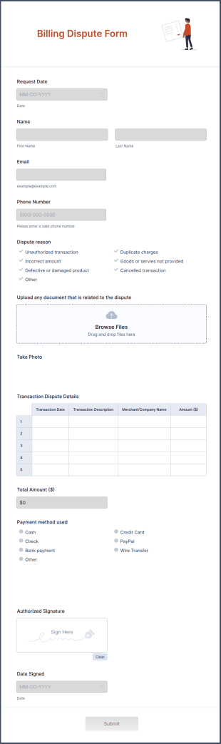 Billing Dispute Form Template