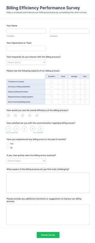 Billing Efficiency Performance Survey Form Template