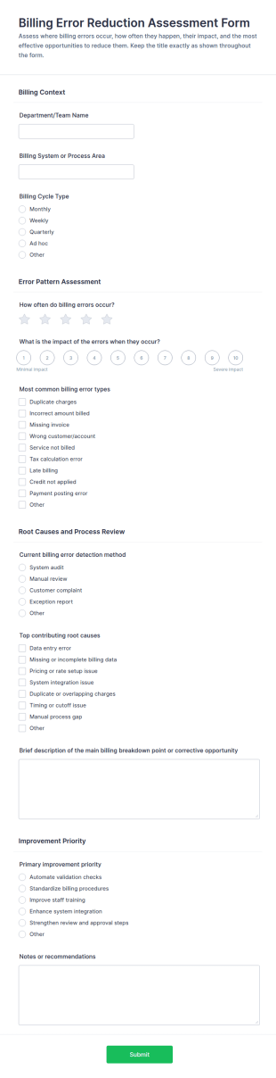 Billing Error Reduction Assessment Form Template