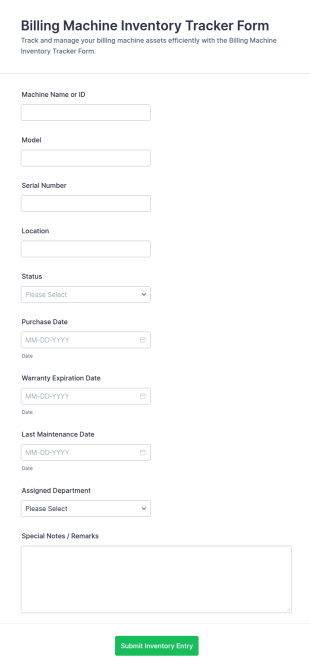 Billing Machine Inventory Tracker Form Template
