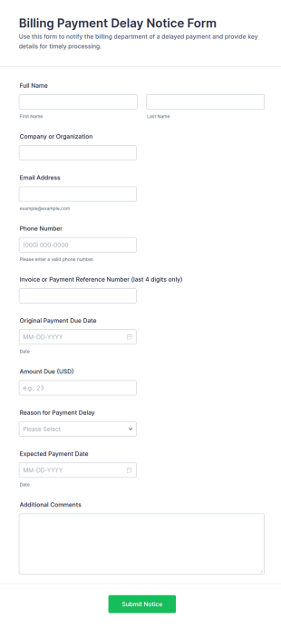 Billing Payment Delay Notice Form Template