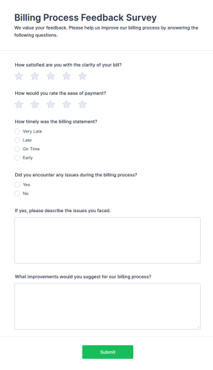 Billing Process Feedback Survey Form Template