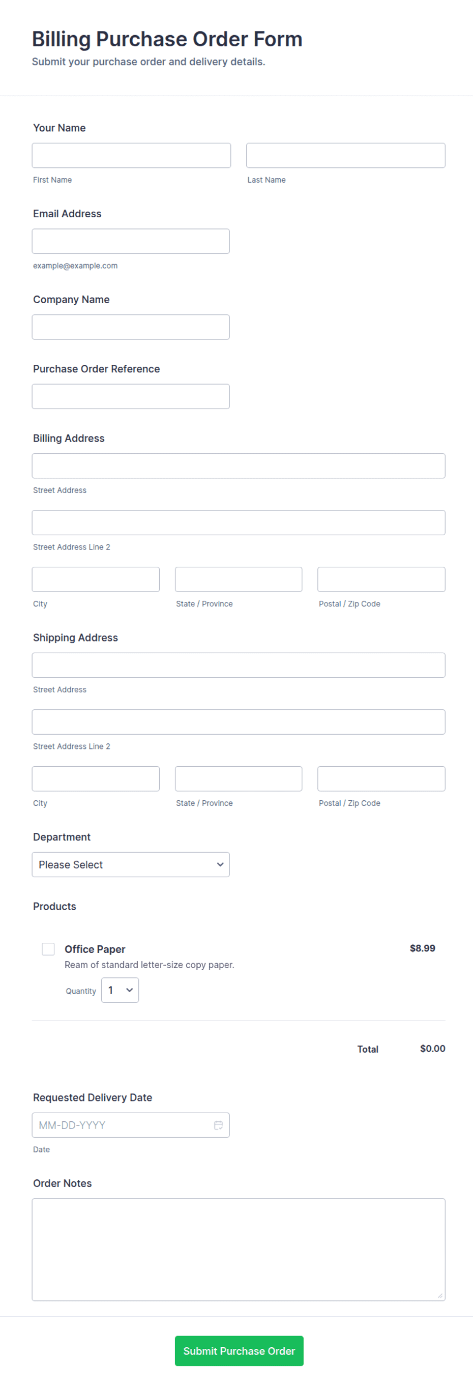 Billing Purchase Order Form Template | Jotform