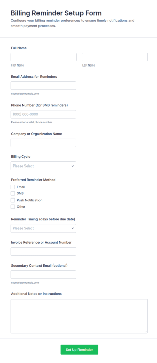 Billing Reminder Setup Request Form Template