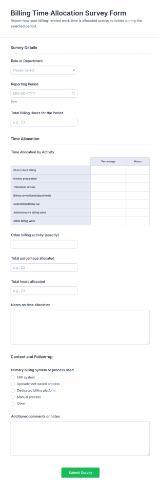 Billing Time Allocation Survey Form Template