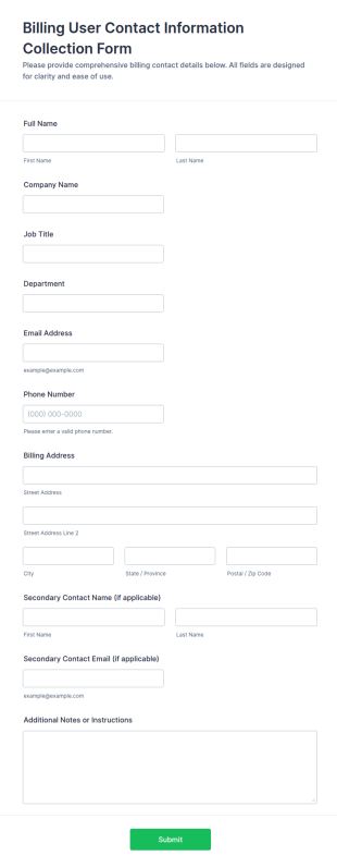 Billing User Contact Information Collection Form Template
