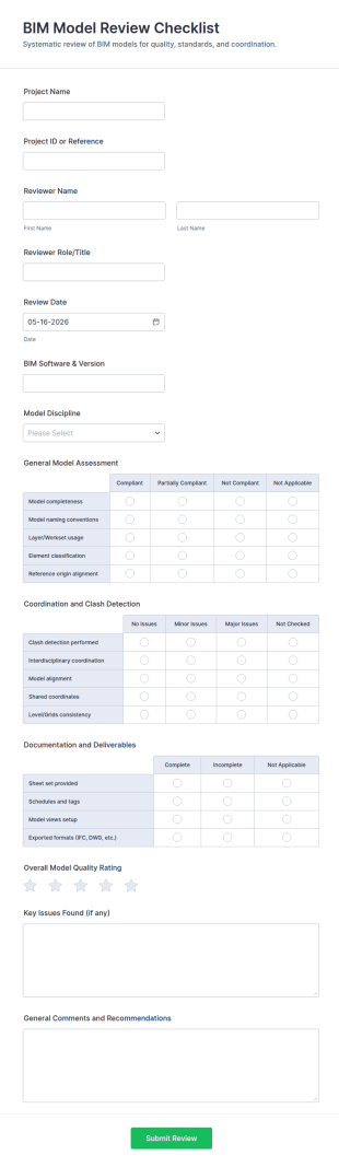 BIM Model Review Checklist Form Template