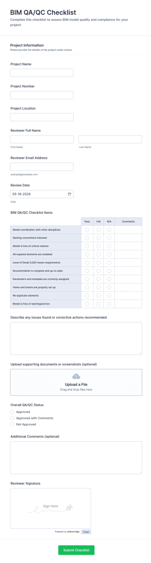 BIM QA/QC Checklist Form Template