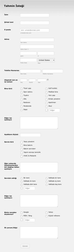 Bina Bakım Talep Form Template