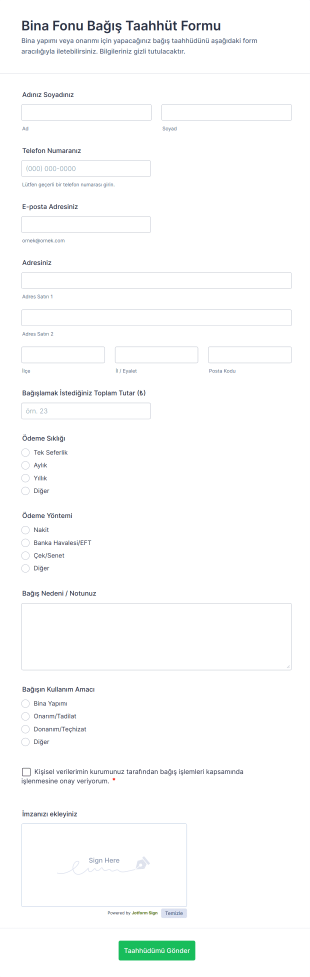Bina Fonu Bağış Taahhüt Form Şablonu