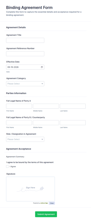 Binding Agreement Form Template