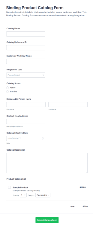 Binding Product Catalog Form Template