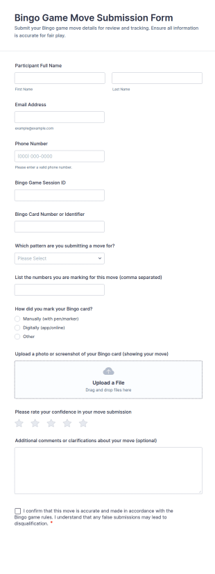 Bingo Game Move Submission Form Template