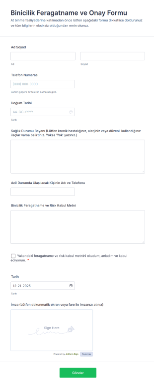 Binicilik Feragatname Ve Onay Form Şablonu