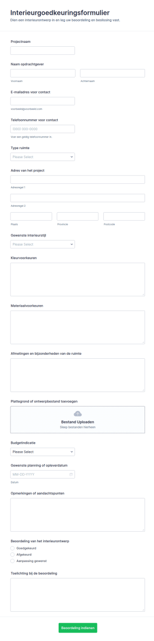 Binnenhuisinrichtingsgoedkeuring Form