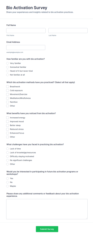 Bio Activation Survey Form Template