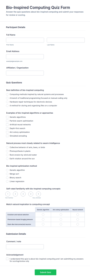 Bio Inspired Computing Quiz Form Template