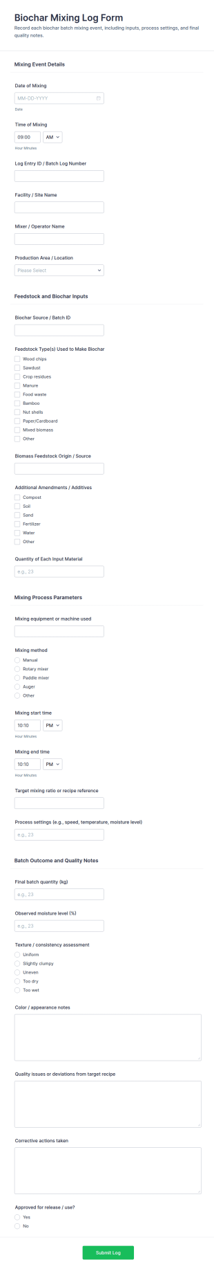 Biochar Mixing Log Form Template