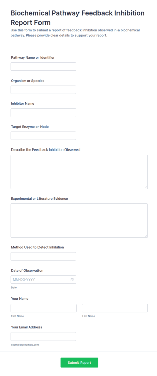 Biochemical Pathway Feedback Inhibition Report Form Template