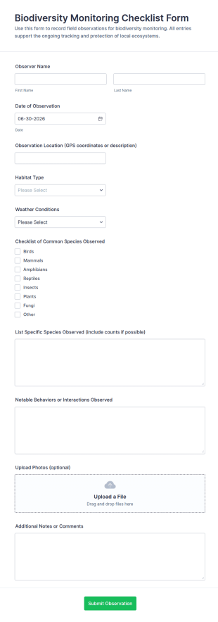 Biodiversity Monitoring Checklist Form Template