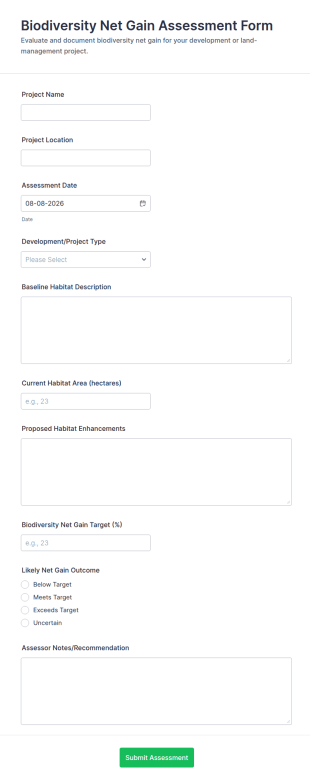 Biodiversity Net Gain Assessment Form Template