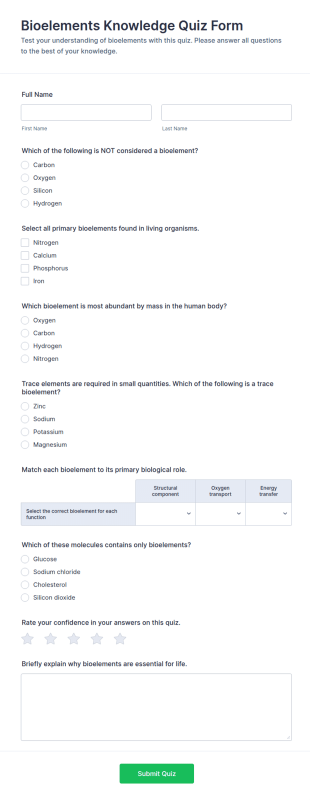 Bioelements Knowledge Quiz Form Template