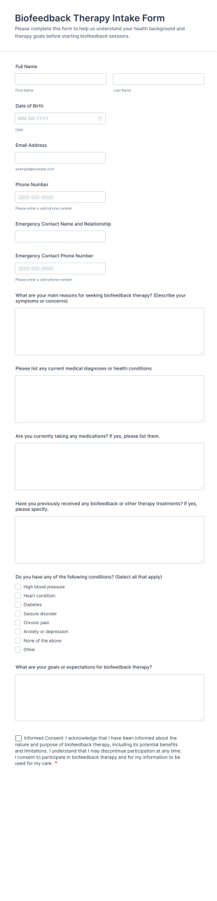 Biofeedback Therapy Intake Form Template