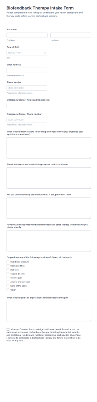 Biofeedback Therapy Intake Form Template