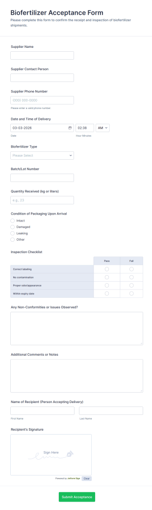 Biofertilizer Acceptance Form Template