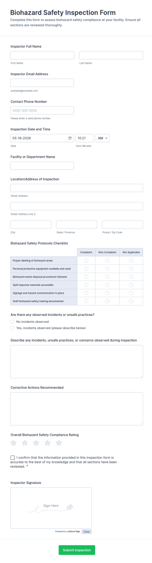 Biohazard Safety Inspection Form Template