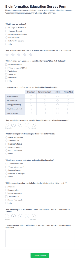 Bioinformatics Education Survey Form Template