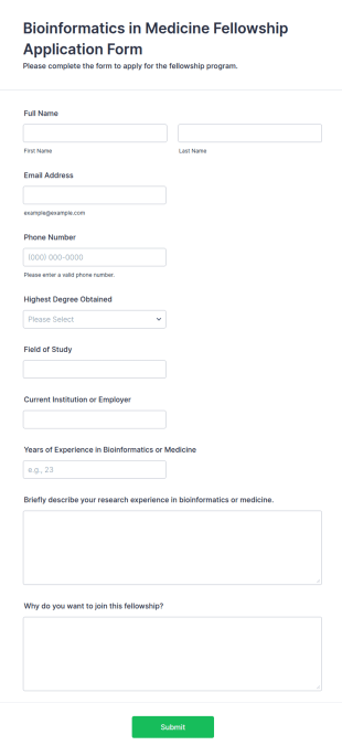 Bioinformatics In Medicine Fellowship Application Form Template